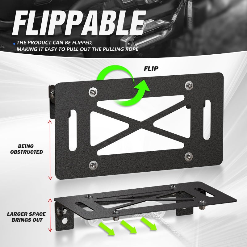 YZONA Flip-Up Universal Winch License Plate Frame Compatible with 10" Hawse Fairlead, Front License Bracket Holder Relocation, Bumper Winch Mount Roller, Fit for Most Off-Road Cars, Pickup Trucks SUVs - Image 5
